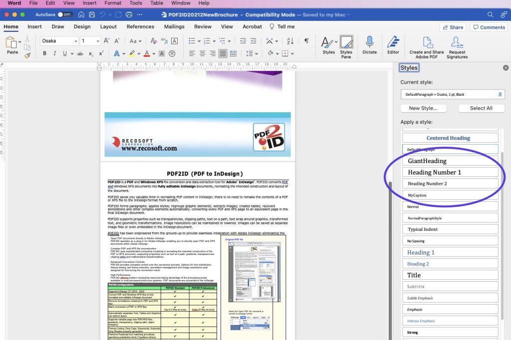 InDesign file has been converted to Word type