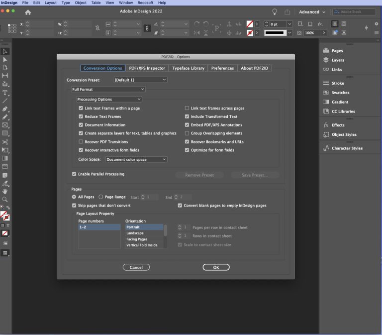 The correct way to import and convert PDF to InDesign