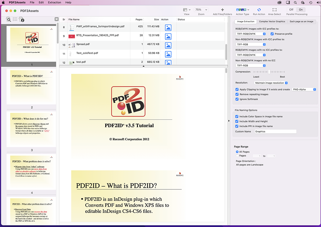 PDF2Assets was created to easily recover images and graphics from pdf files. Title: One click to batch extract images and graphics from pdf files.