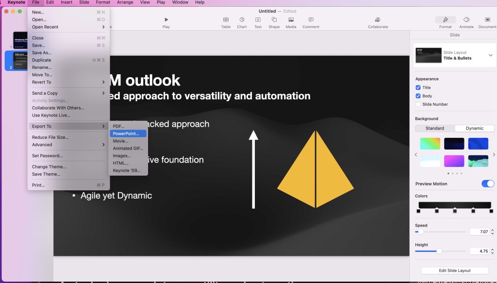 Exporting Keynote to PowerPoint is the first step in migrating contents to InDesign