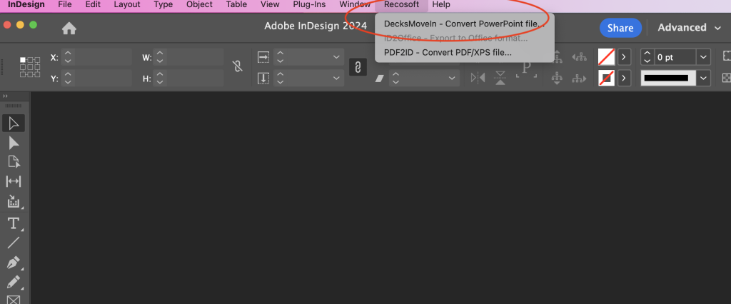 Selecting the Keynote file to Convert to InDesign type