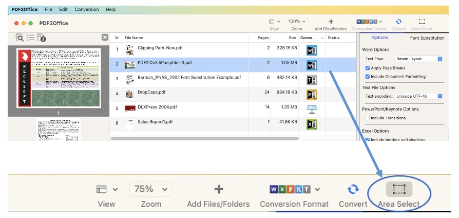 Specify the area you want to extract from the PDF first